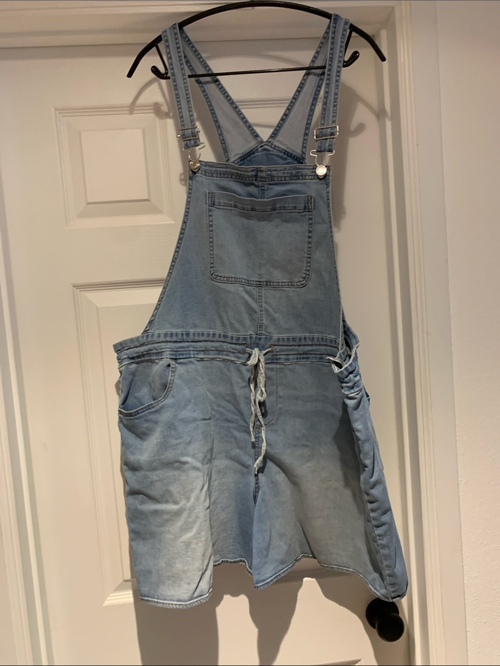 Maurices Light Wash Denim Short Overalls